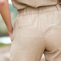 Broek<Blancheporte Effen mom fit broek in katoen-linnen beige