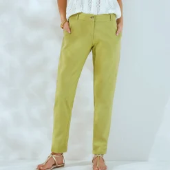 Broek<Blancheporte Effen mom fit broek in katoen-linnen mosgroen