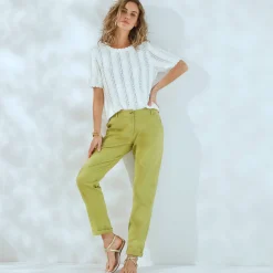 Broek<Blancheporte Effen mom fit broek in katoen-linnen mosgroen