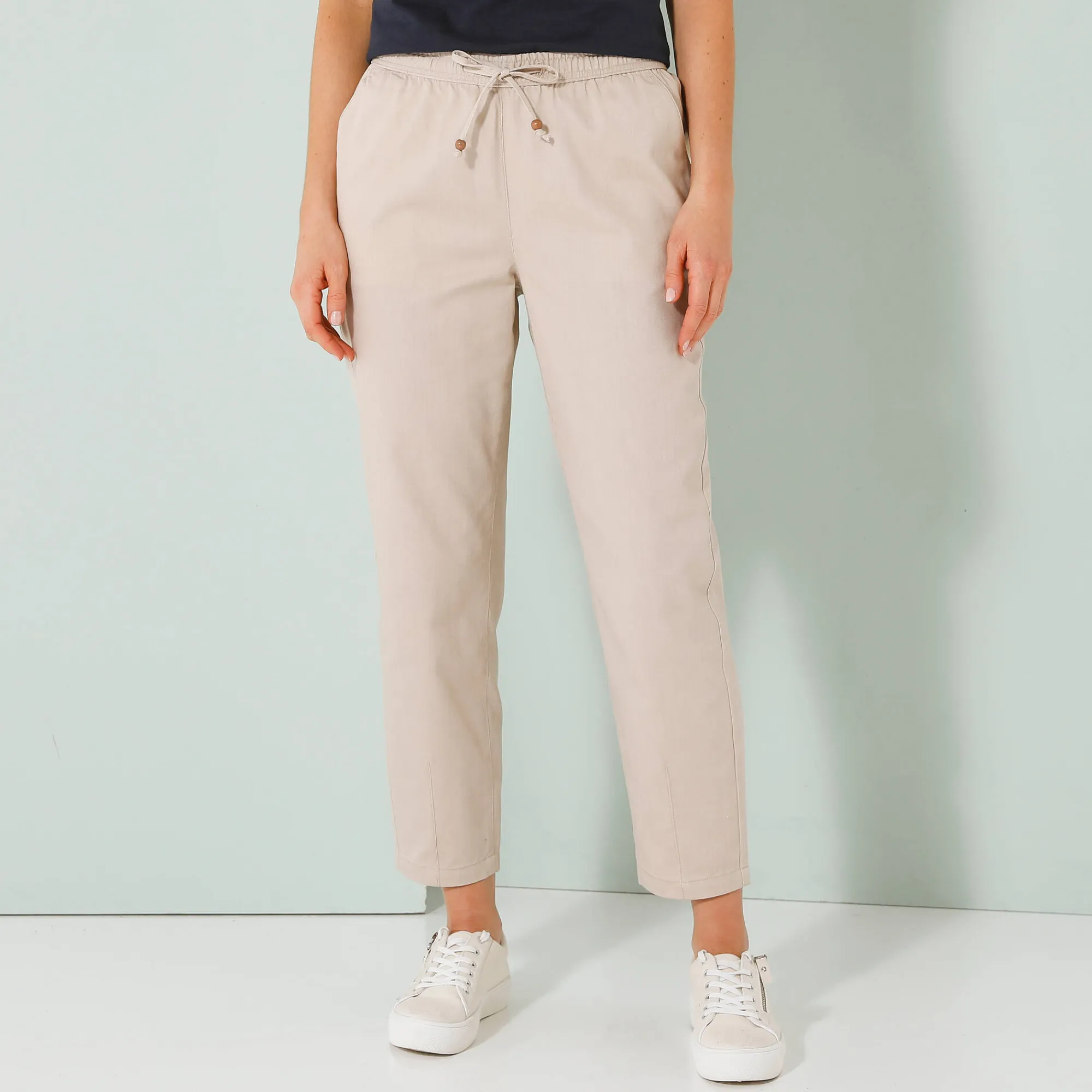 Broek<Blancheporte Effen mom fit 7/8-broek, katoen beige