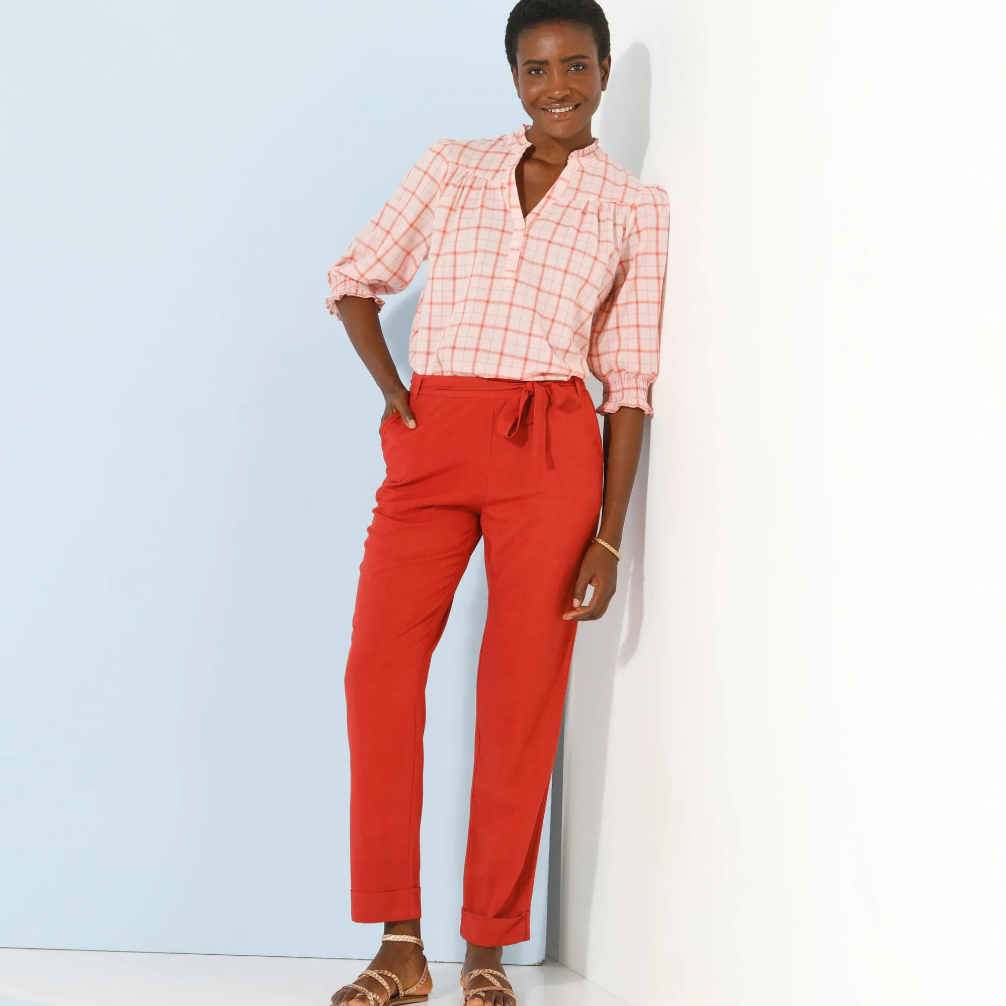 Broek<Blancheporte Effen, nauwsluitende broek met 7/8-model, soepel materiaal terracotta