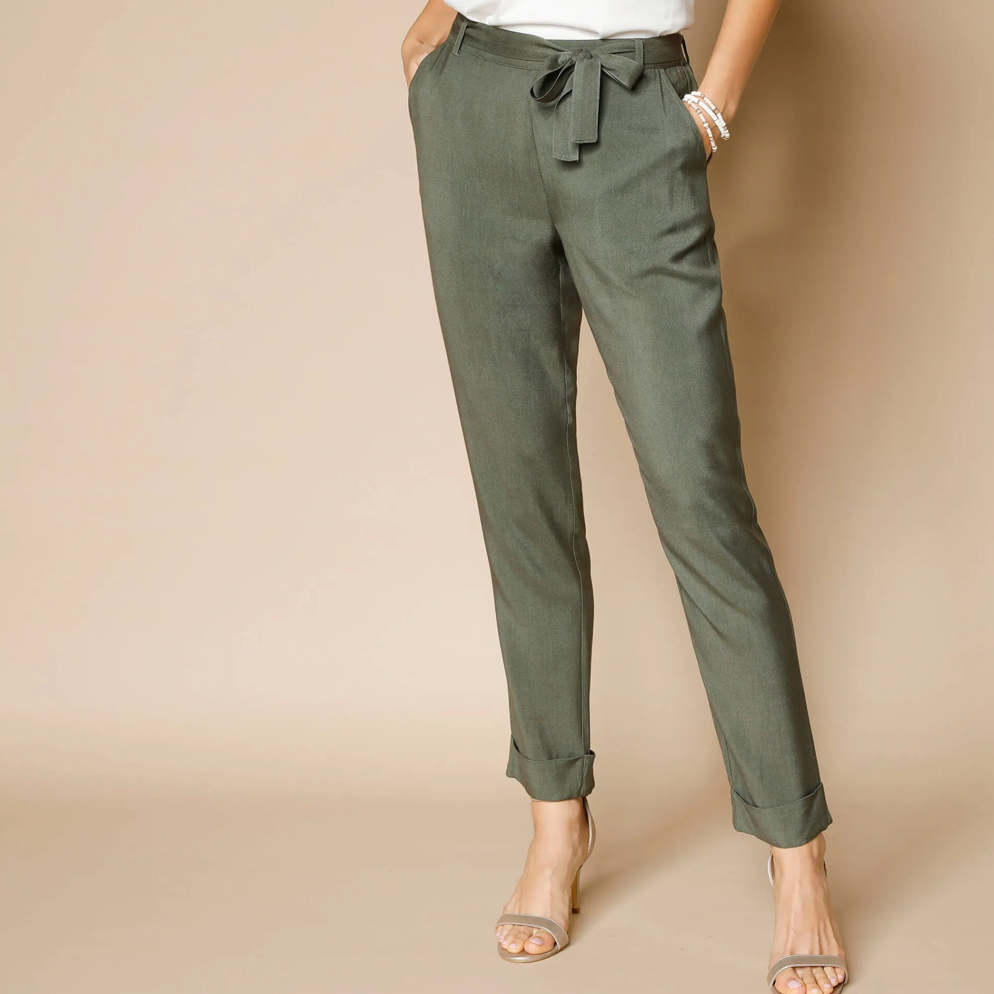 Broek<Blancheporte Effen, nauwsluitende broek met 7/8-model, soepel materiaal kaki