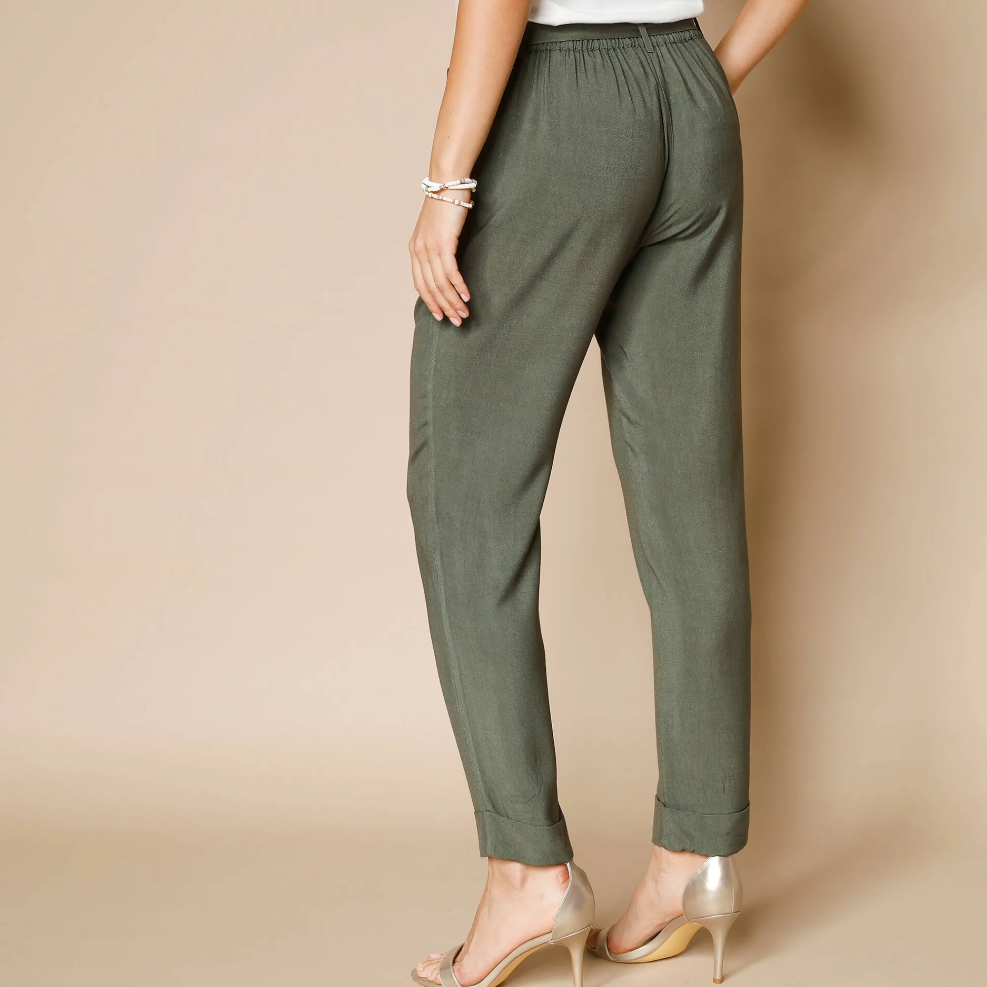 Broek<Blancheporte Effen, nauwsluitende broek met 7/8-model, soepel materiaal kaki