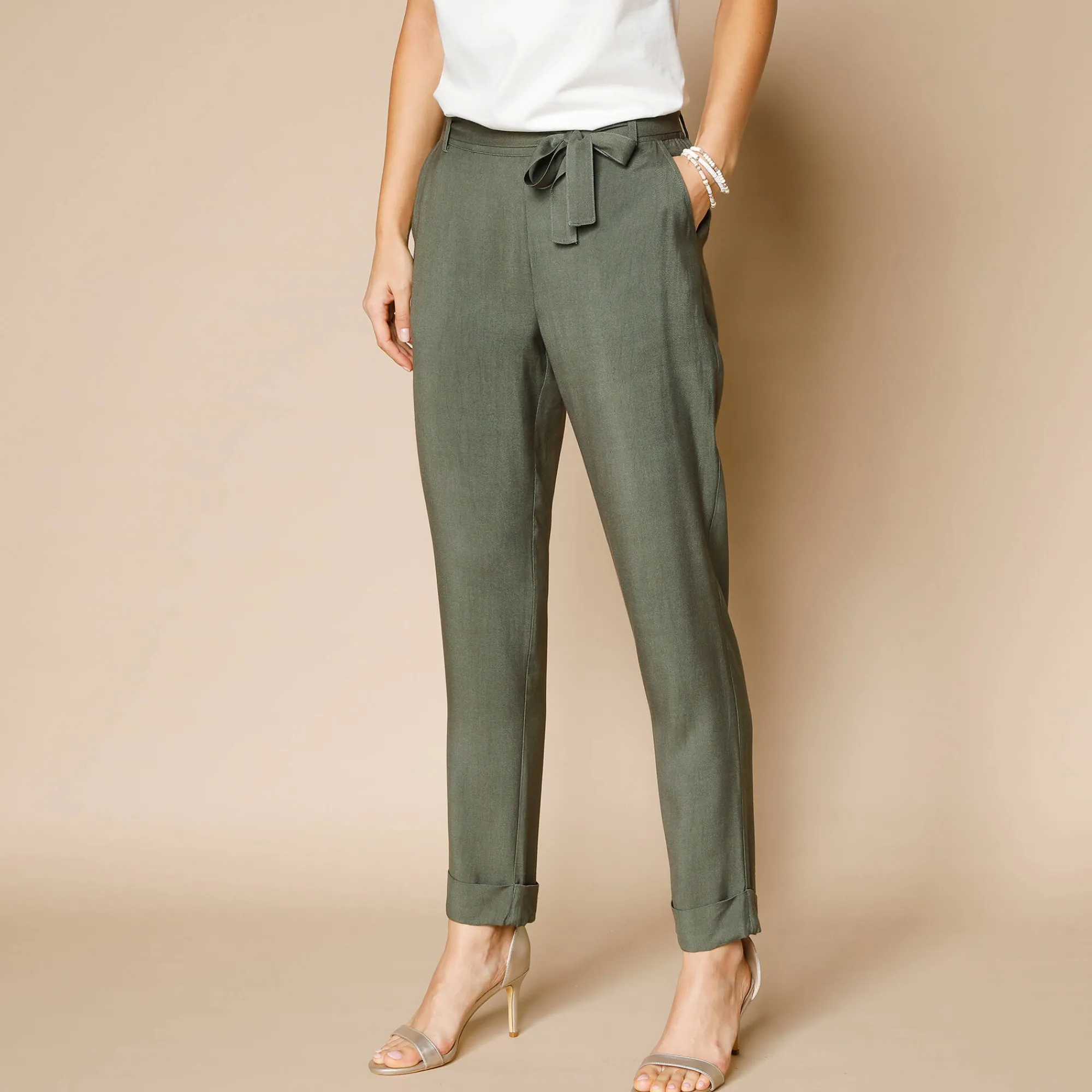 Broek<Blancheporte Effen, nauwsluitende broek met 7/8-model, soepel materiaal kaki