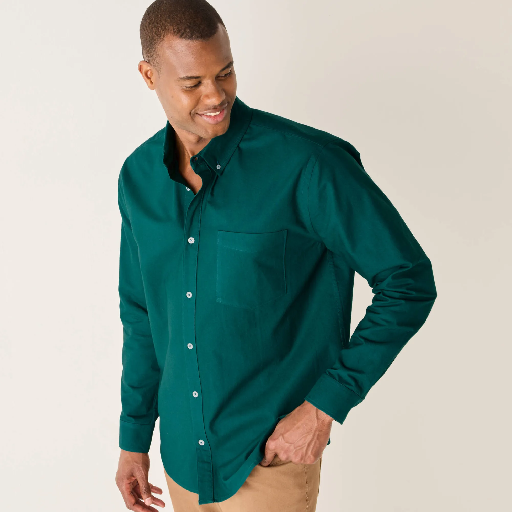 Feestoutfits Heren|T-Shirt, Hemd En Polo<Blancheporte Effen Oxford-hemd met knoopsluiting en lange mouwen eendengroen