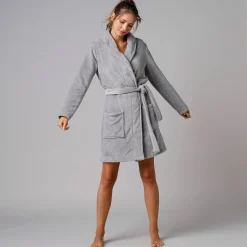 Peignoir En Kamerjas<Blancheporte Effen peignoir in fleece met pluchetouch - 92 cm lang, lange mouwen grijs