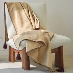 Plaid<Blancheporte Effen plaid in getextureerd katoen taupe