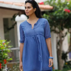 Bloes En Tuniek<Blancheporte Effen plumetis tuniek, gerecycled polyester(**) indigo