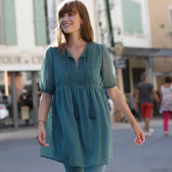 Bloes En Tuniek<Blancheporte Effen plumetis tuniek, gerecycled polyester(**) grijsgroen