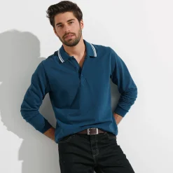 T-Shirt, Hemd En Polo<Blancheporte Effen polo in piquétricot met lange mouwen eendenblauw