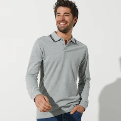 T-Shirt, Hemd En Polo<Blancheporte Effen polo in piquétricot met lange mouwen chiné grijs