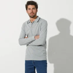 T-Shirt, Hemd En Polo<Blancheporte Effen polo in piquétricot met lange mouwen chiné grijs