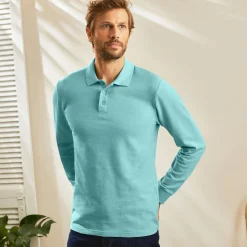 T-Shirt, Hemd En Polo<Blancheporte Effen polo in piquétricot met lange mouwen watergroen