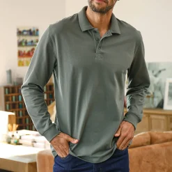 T-Shirt, Hemd En Polo<Blancheporte Effen polo in piquétricot met lange mouwen grijsgroen