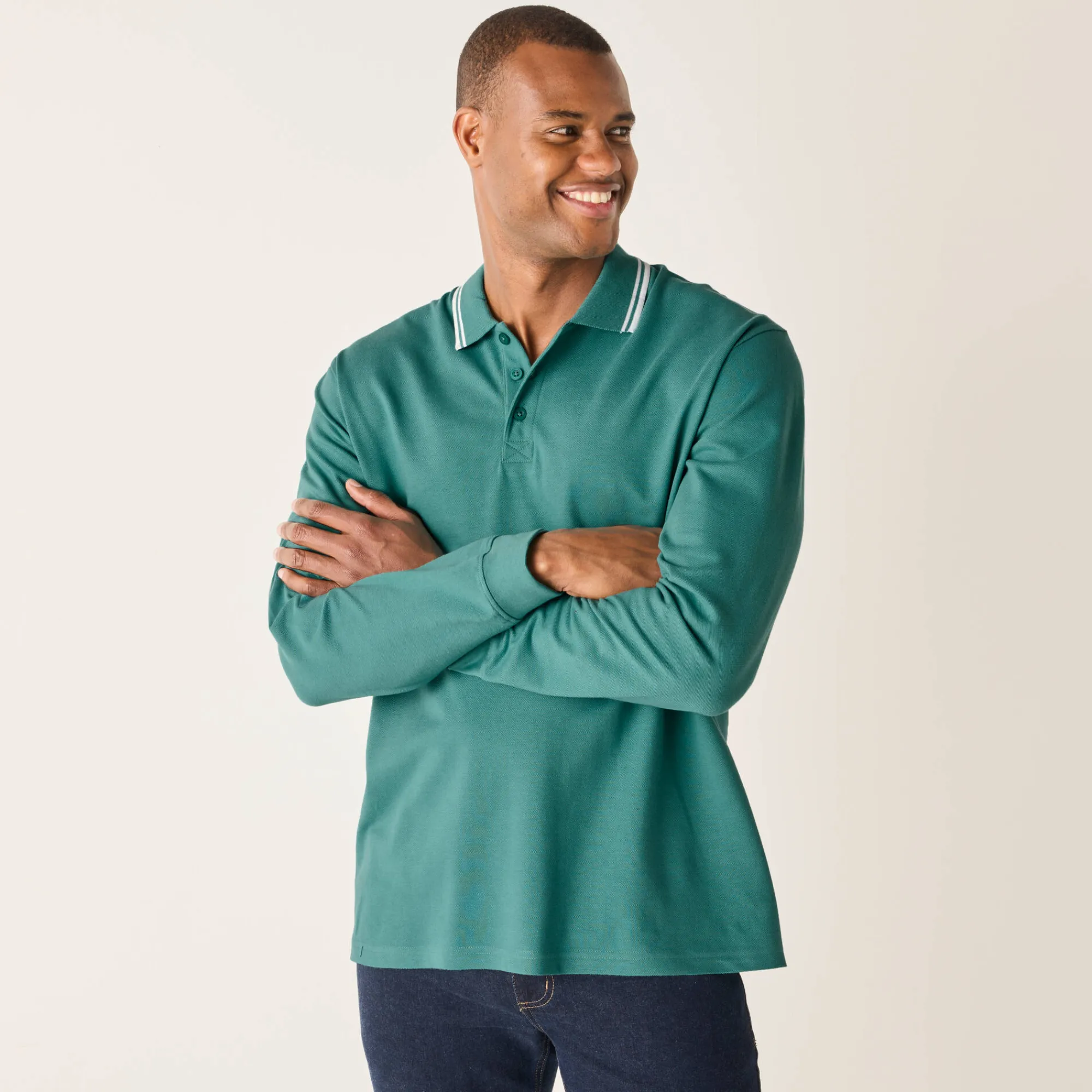 T-Shirt, Hemd En Polo<Blancheporte Effen polo in piquétricot met lange mouwen celadon