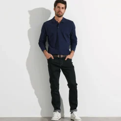 T-Shirt, Hemd En Polo<Blancheporte Effen polo in piquétricot met lange mouwen marine