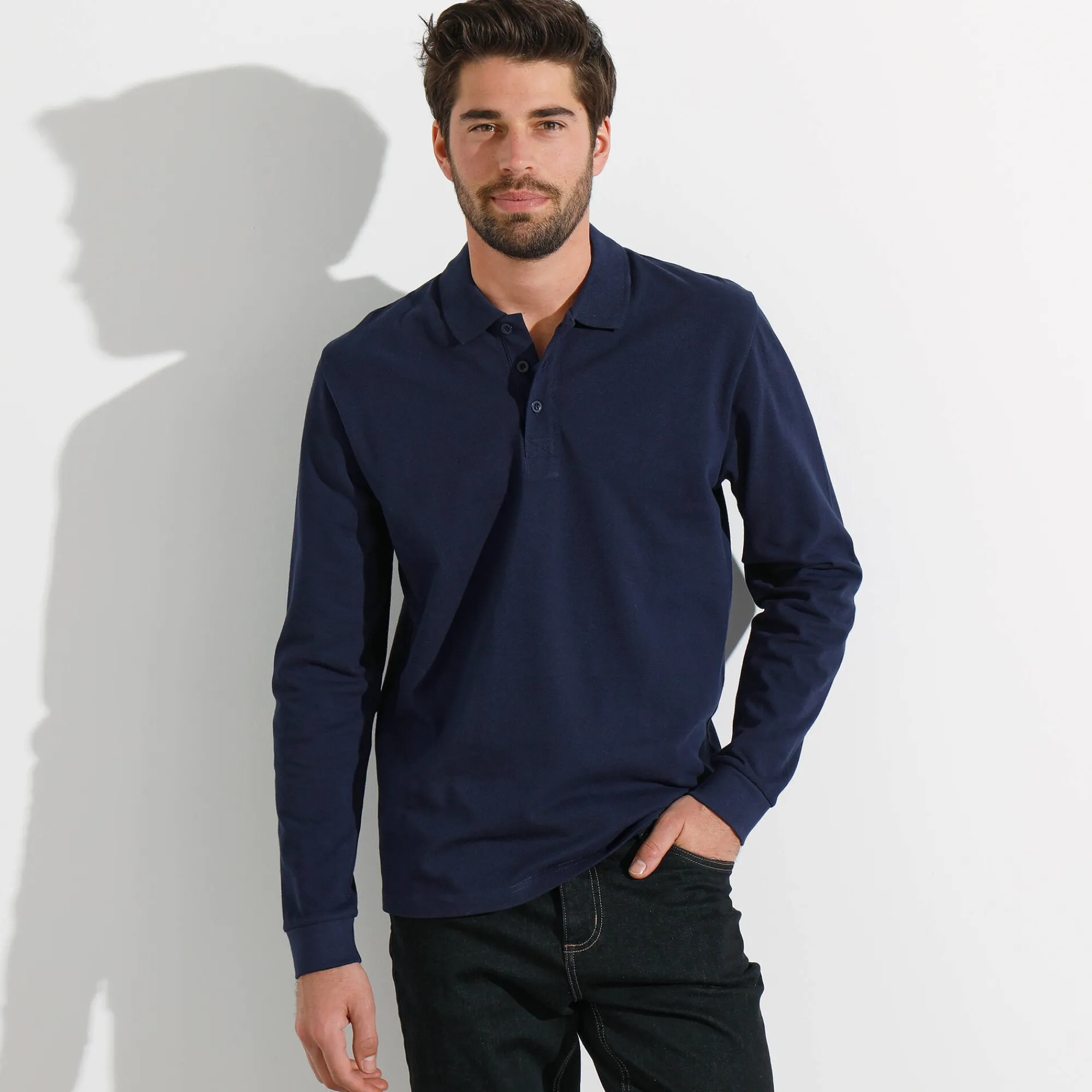 T-Shirt, Hemd En Polo<Blancheporte Effen polo in piquétricot met lange mouwen marine