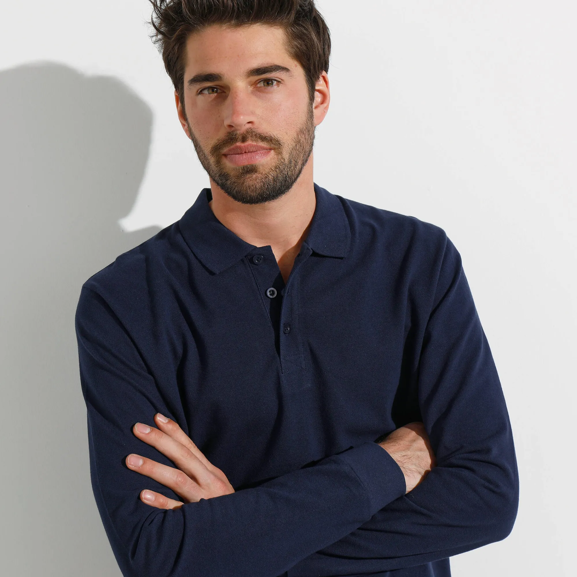 T-Shirt, Hemd En Polo<Blancheporte Effen polo in piquétricot met lange mouwen marine