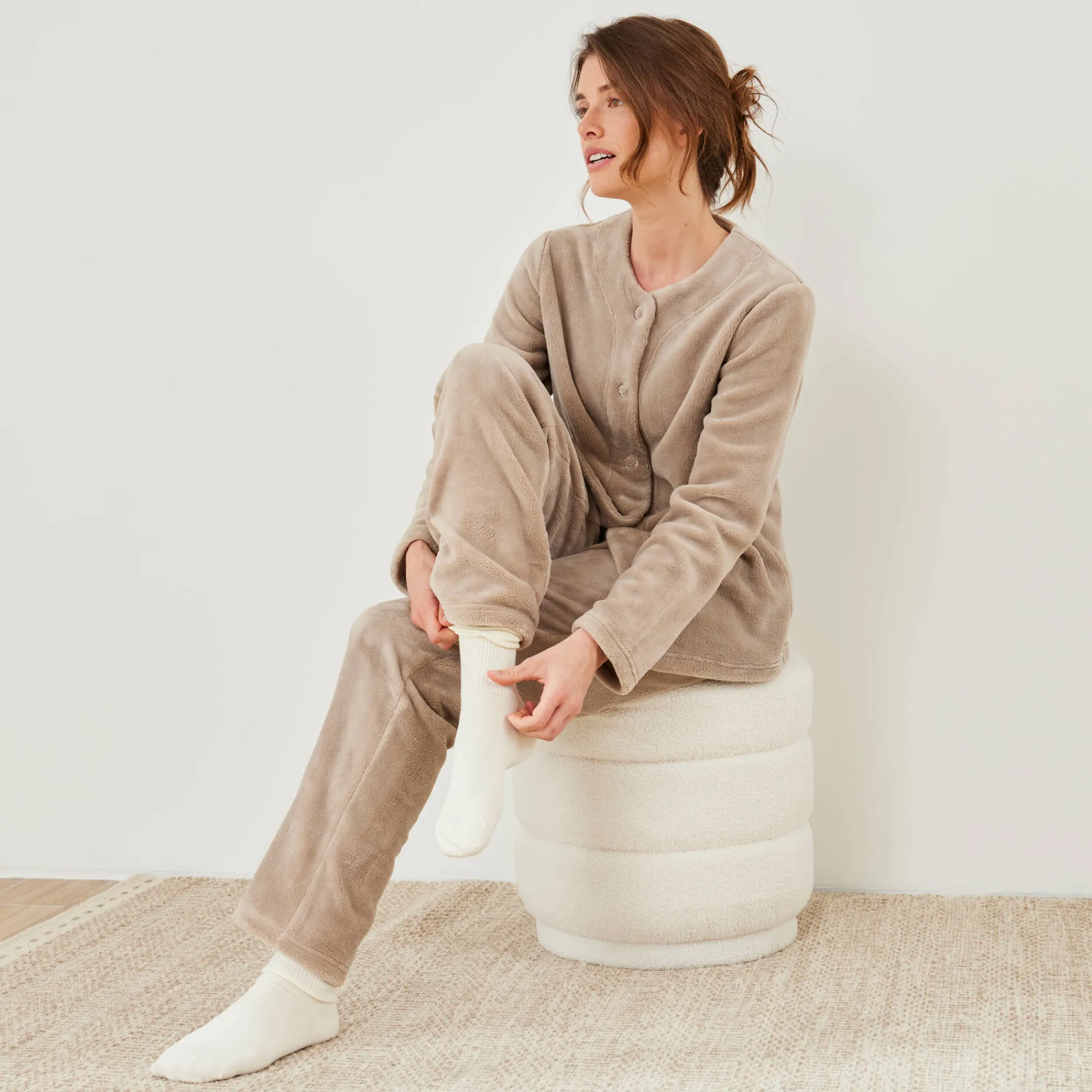 Pyjama<Blancheporte Effen pyjama in fleece lichttaupe