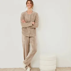 Pyjama<Blancheporte Effen pyjama in fleece lichttaupe