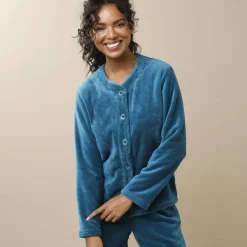 Pyjama<Blancheporte Effen pyjama in fleece pauwblauw