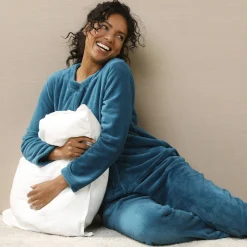 Pyjama<Blancheporte Effen pyjama in fleece pauwblauw