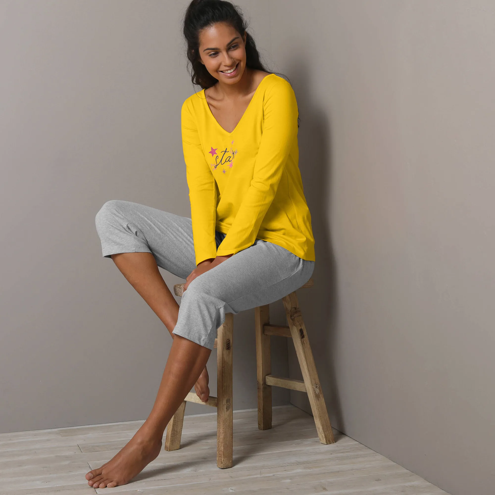 Pyjama<Blancheporte Effen 3/4-pyjamabroek Estrella - katoen chiné grijs