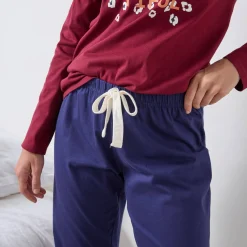 Pyjama<Blancheporte Effen pyjamabroek in katoen met geplaatste print "Beautiful" marineblauw