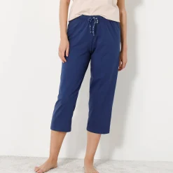 Pyjama<Blancheporte Effen 3/4-pyjamabroek in katoen met lintje met bloemenprint marine