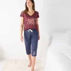 Pyjama<Blancheporte Effen 3/4-pyjamabroek met geplaatste print "Beautiful" marineblauw