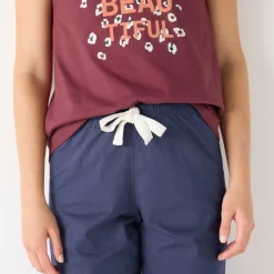 Pyjama<Blancheporte Effen 3/4-pyjamabroek met geplaatste print "Beautiful" marineblauw