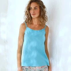 Pyjama<Blancheporte Effen pyjamatopje met Ikatprint blauw