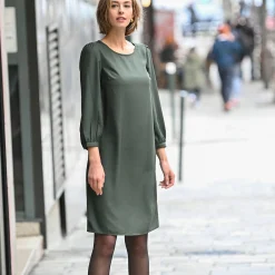 Jurk<Blancheporte Effen, rechte jurk met 7/8-mouwen kaki