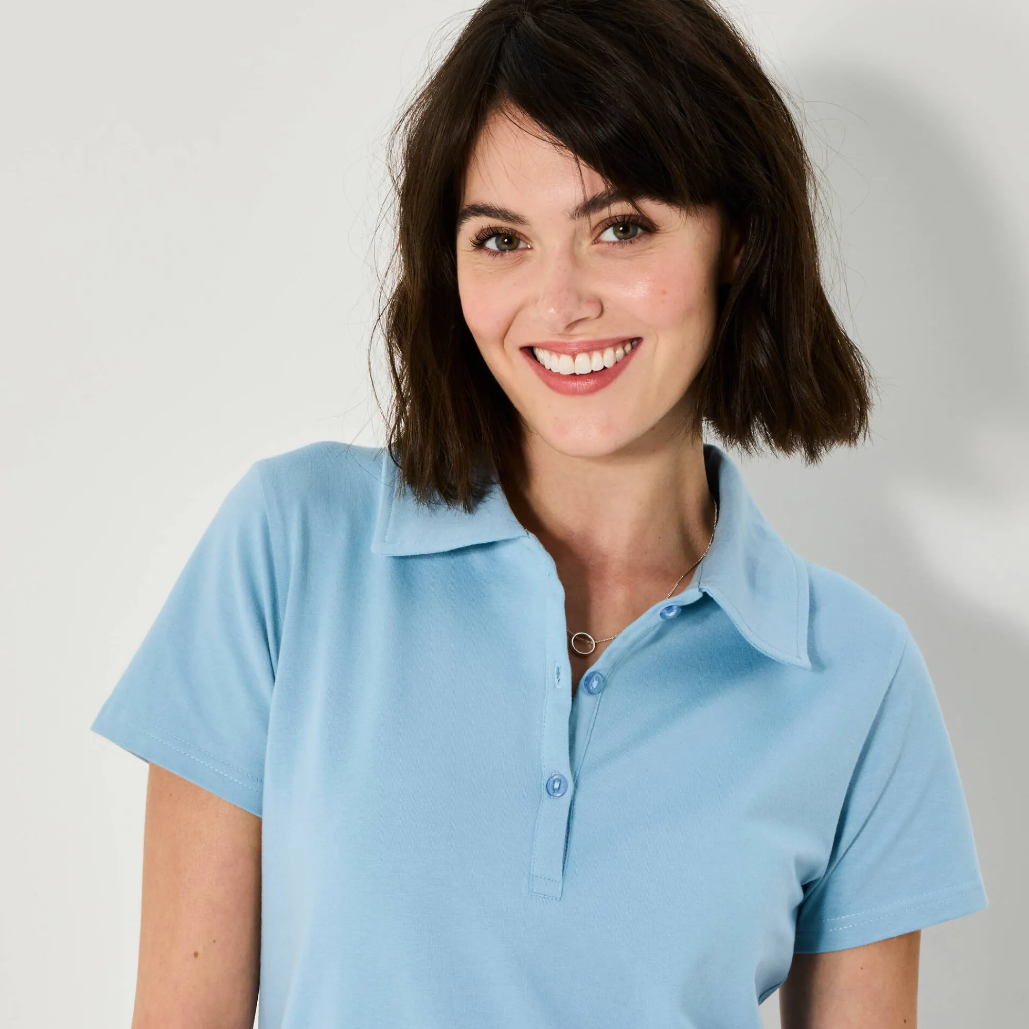 Jurk<Blancheporte Effen, rechte jurk met polokraag, stretchtricot hemelsblauw