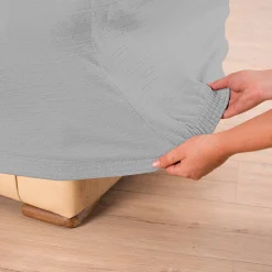 Zitbankhoes<Blancheporte Effen rekbare hoes voor fauteuil en zitbank met armleuningen parelgrijs
