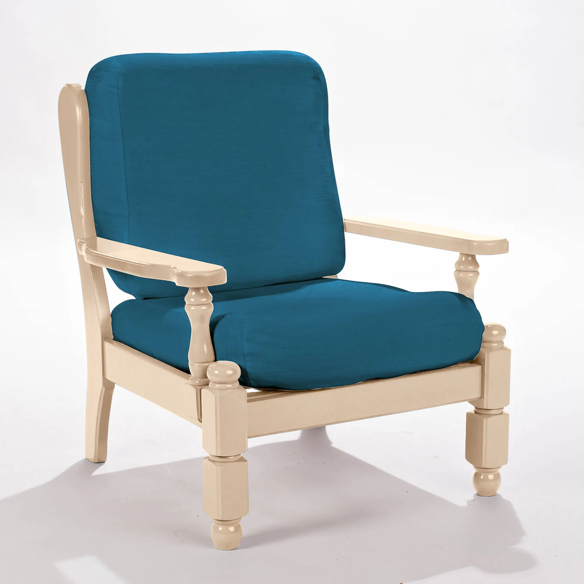 Zitbankhoes<Blancheporte Effen, rekbare hoes voor rustieke fauteuil eendenblauw