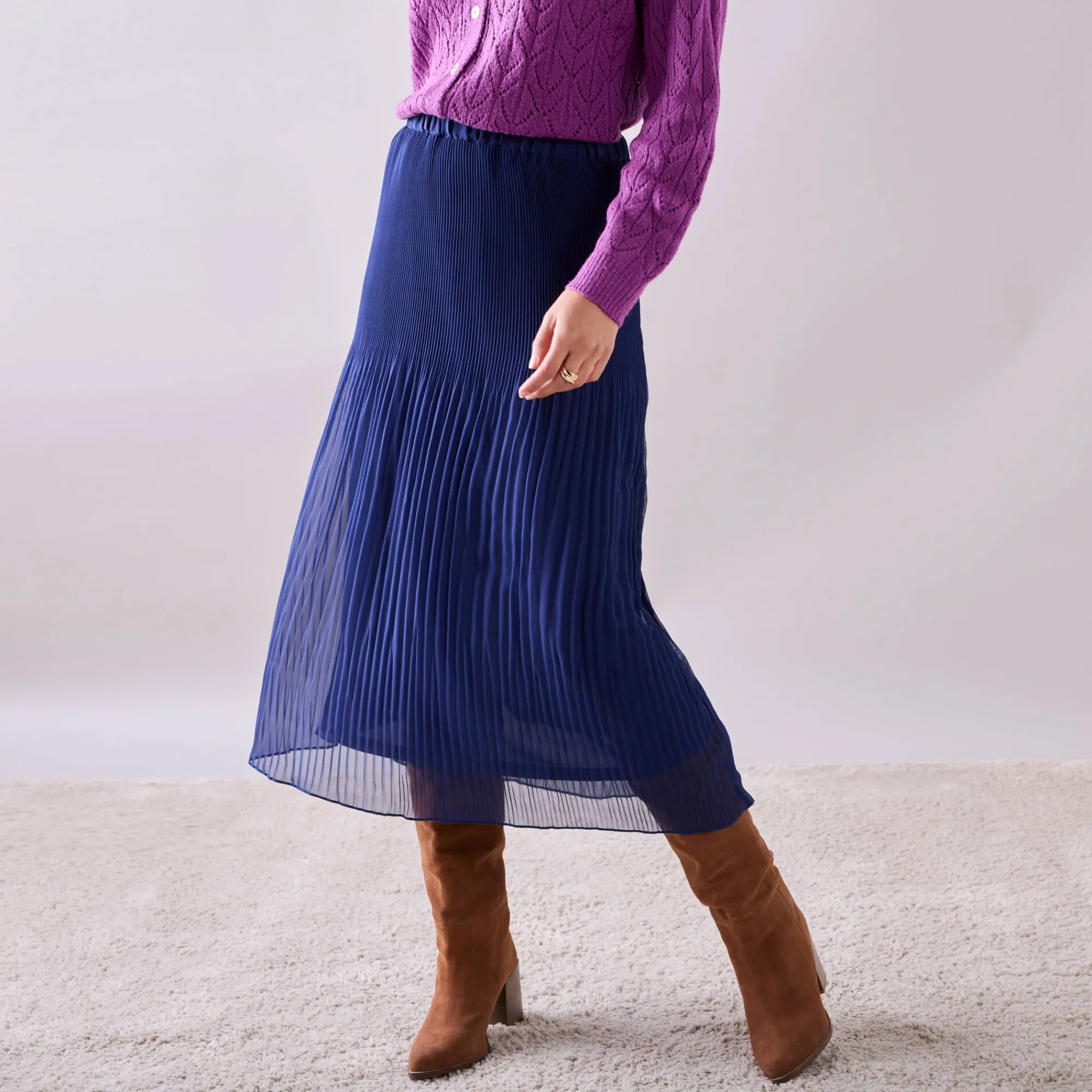 Rok<Blancheporte Effen rok in plissévoile, gerecycleerd polyester(**) - grote lengte indigo