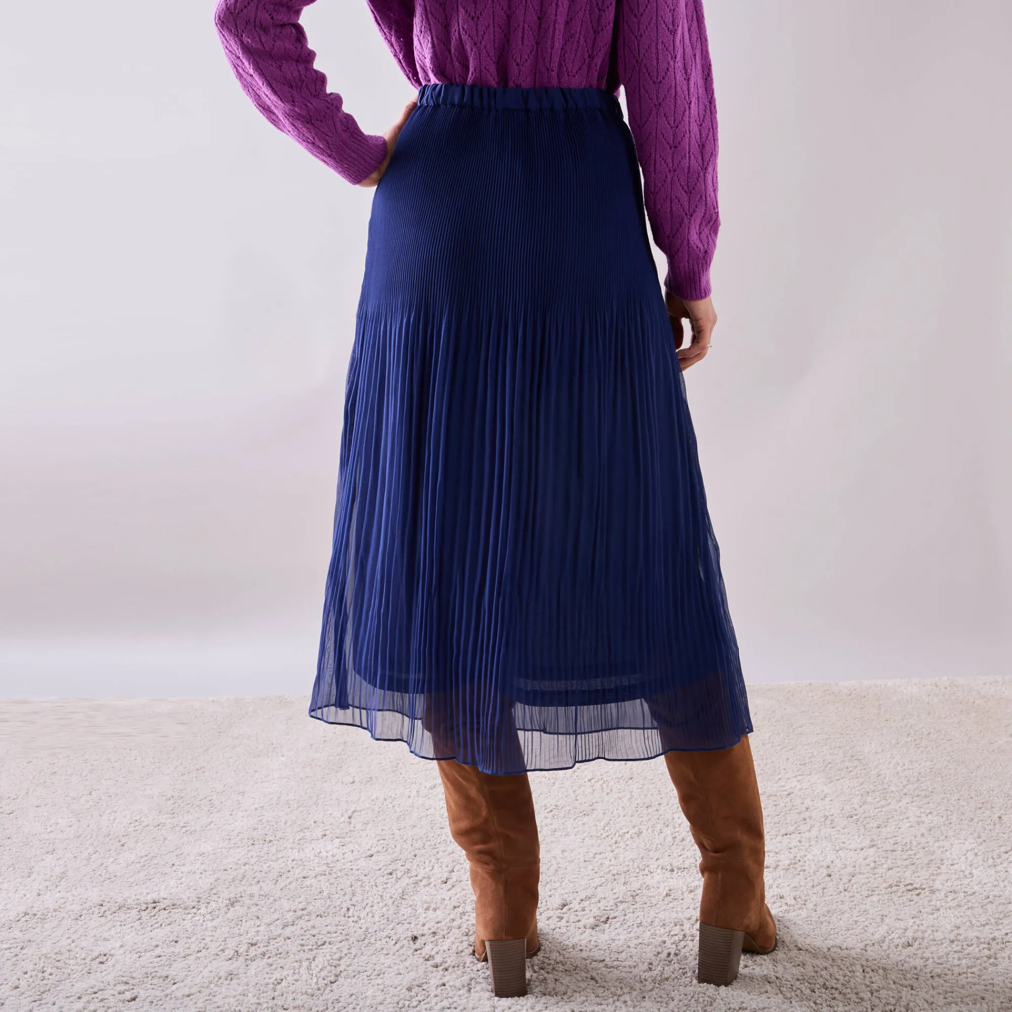 Rok<Blancheporte Effen rok in plissévoile, gerecycleerd polyester(**) - grote lengte indigo