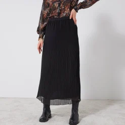 Rok<Blancheporte Effen rok in plissévoile, gerecycleerd polyester(**) - grote lengte zwart