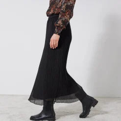 Rok<Blancheporte Effen rok in plissévoile, gerecycleerd polyester(**) - grote lengte zwart