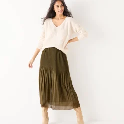 Feestoutfits Dames|Rok<Blancheporte Effen rok in plissévoile, gerecycleerd polyester(**) - grote lengte kaki