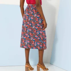 Rok<Blancheporte Effen rok met knopen en bloemenprint, viscose blauw / violine