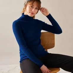 Trui En Vest<Blancheporte Effen rolkraagtrui in ribbeltricot<br> felblauw