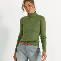 Trui En Vest<Blancheporte Effen rolkraagtrui in ribbeltricot<br> olijfgroen