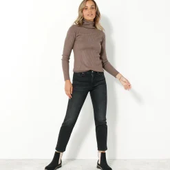 Trui En Vest<Blancheporte Effen rolkraagtrui in ribbeltricot<br> taupe