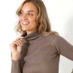 Trui En Vest<Blancheporte Effen rolkraagtrui in ribbeltricot<br> taupe