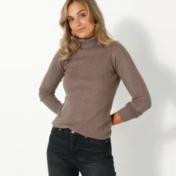 Trui En Vest<Blancheporte Effen rolkraagtrui in ribbeltricot<br> taupe