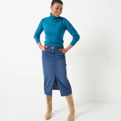 Trui En Vest<Blancheporte Effen rolkraagtrui in ribbeltricot<br> eendenblauw