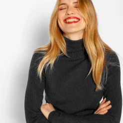 Trui En Vest<Blancheporte Effen rolkraagtrui in ribbeltricot<br> zwart