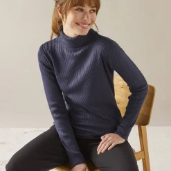 Trui En Vest<Blancheporte Effen rolkraagtrui in ribbeltricot<br> marine